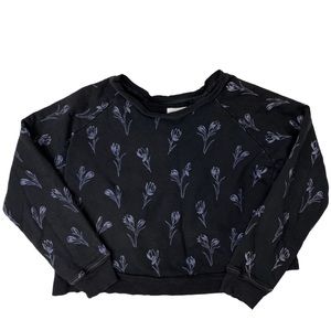 Current/Elliott Women's Crew Neck Open Back Floral Print Sweatshirt Black Size 0